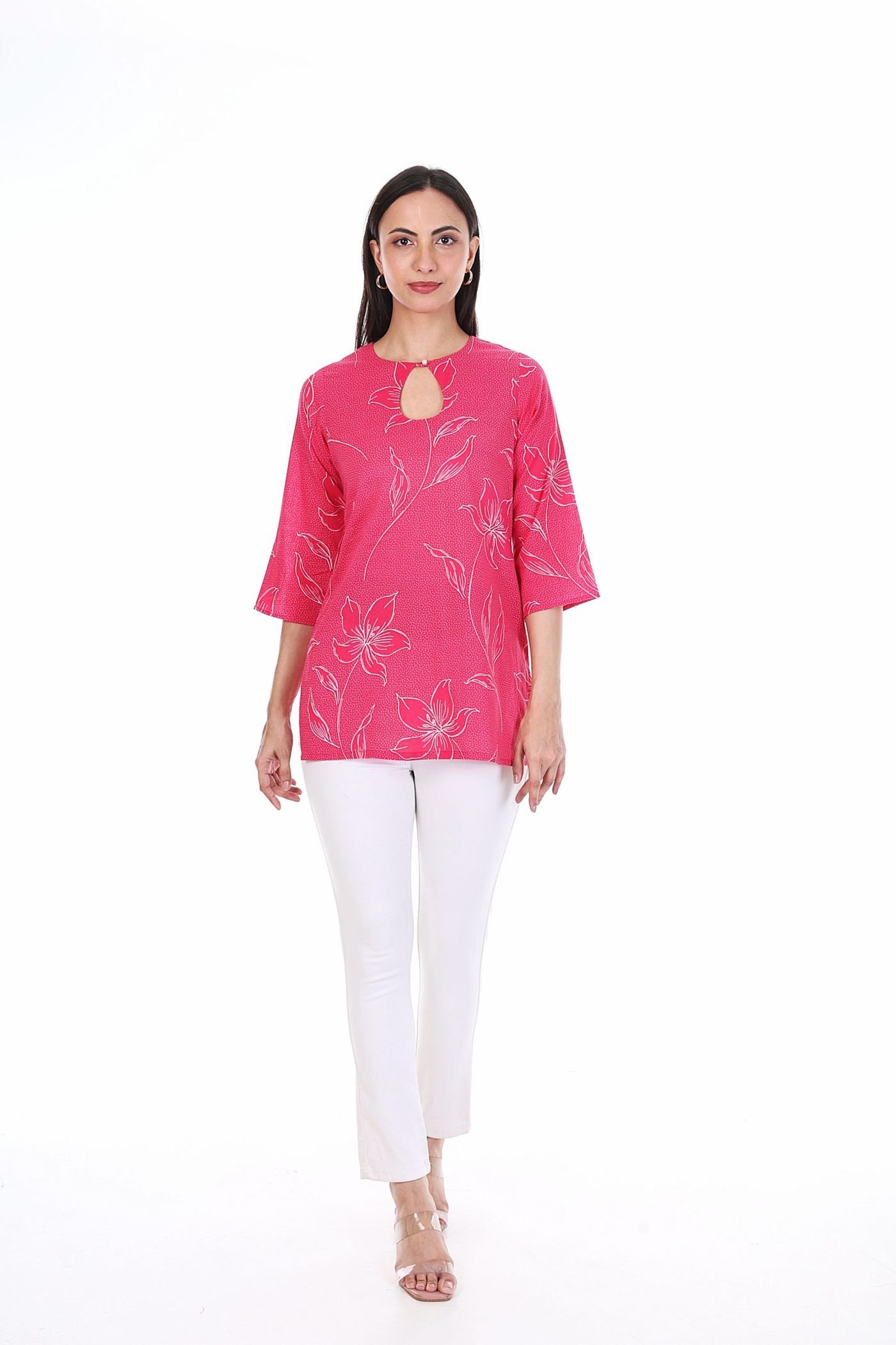 Pink floral short kurti