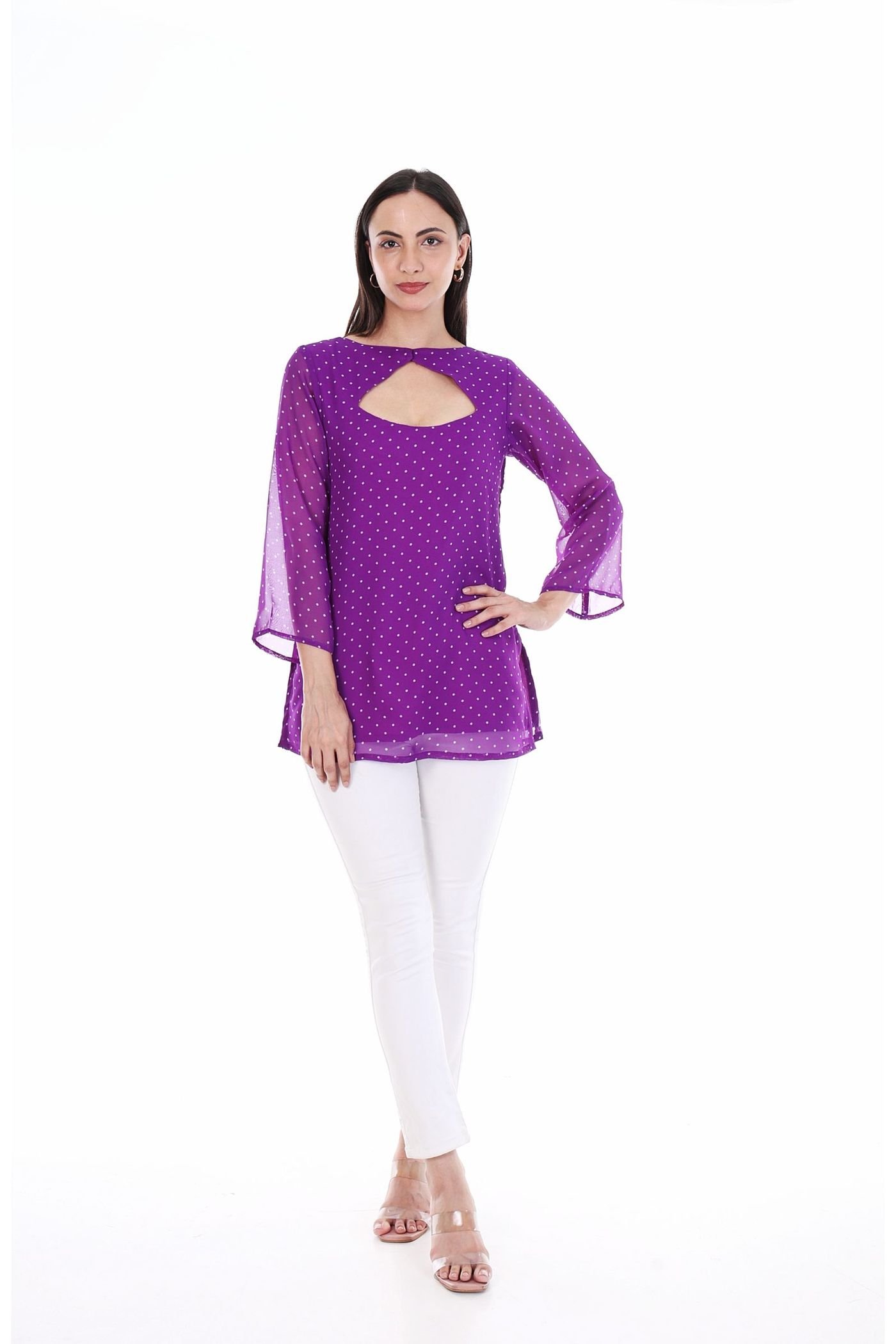 Purple polka short kurti