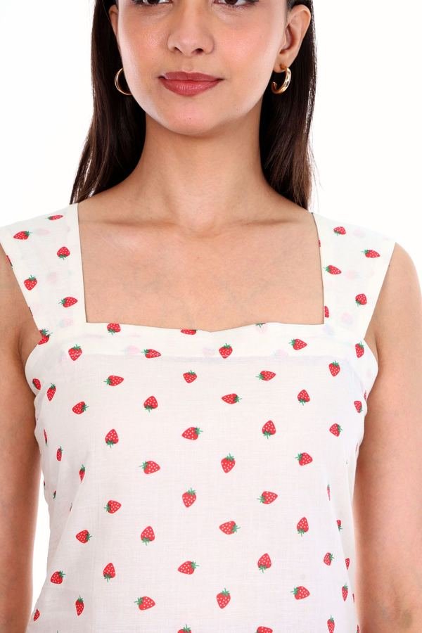 Berry short kurti, square neck, ruffled straps