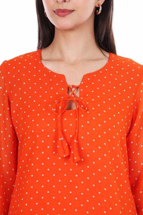 Chilli short kurti, tasselled tie-up