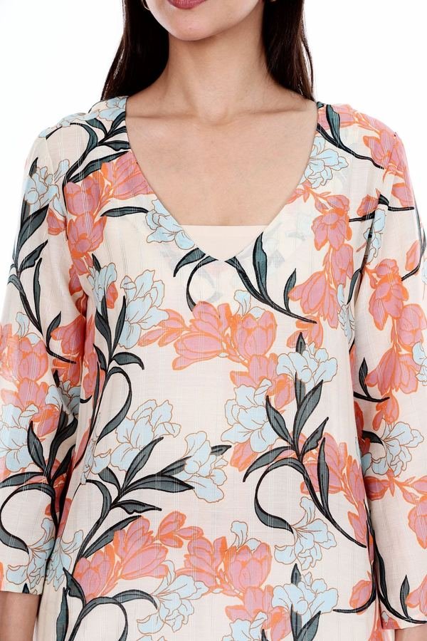 Gul short kurti, sheer floral
