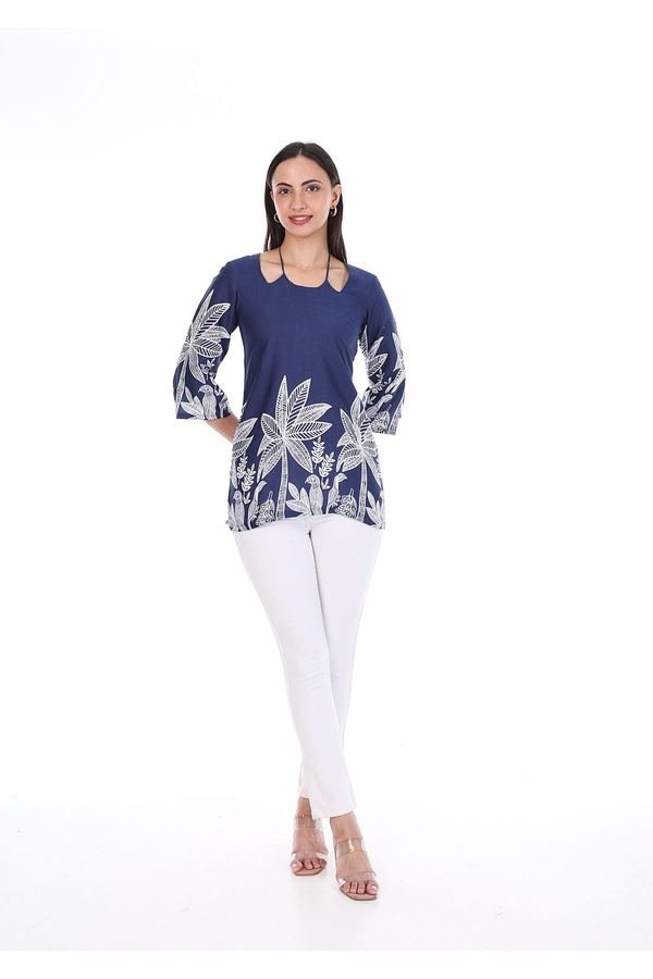 Neel short kurti, navy leaf print