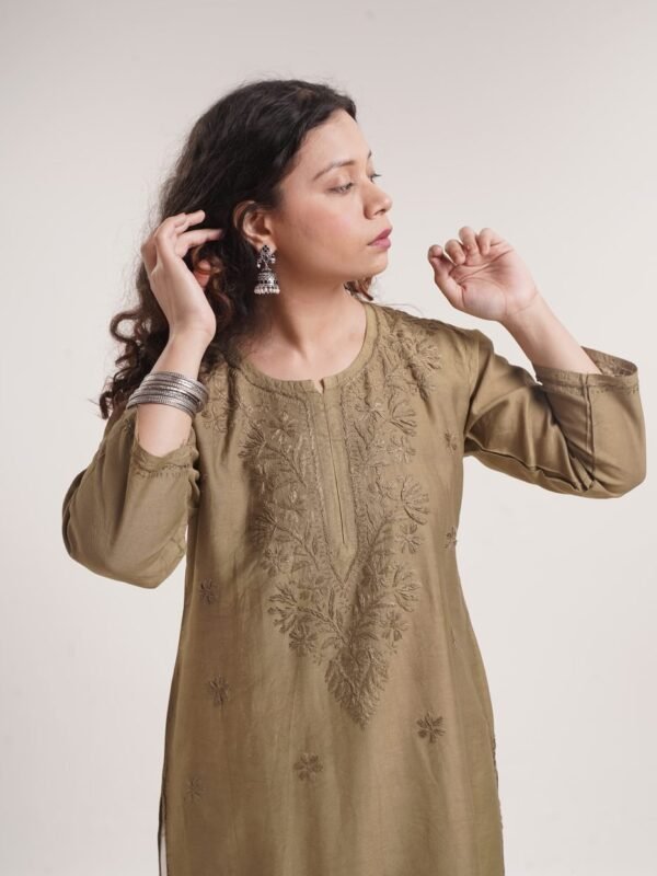 Chanderi Kurti — Earthy Mehndi image 3