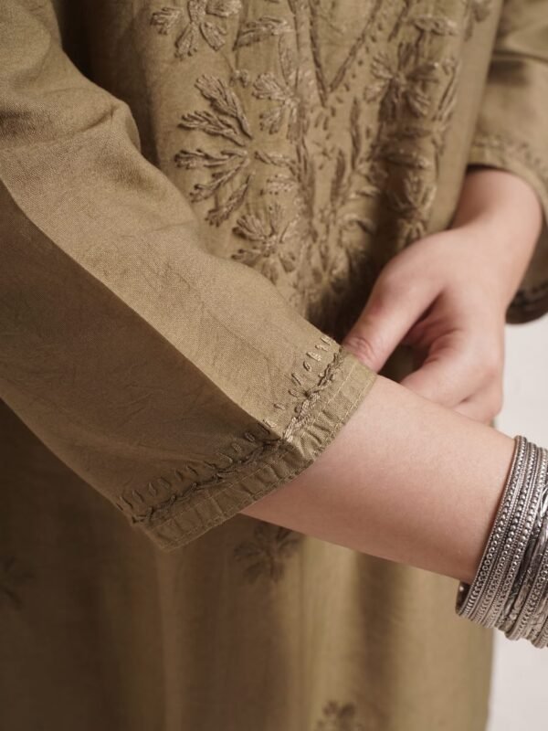 Chanderi Kurti — Earthy Mehndi image 4