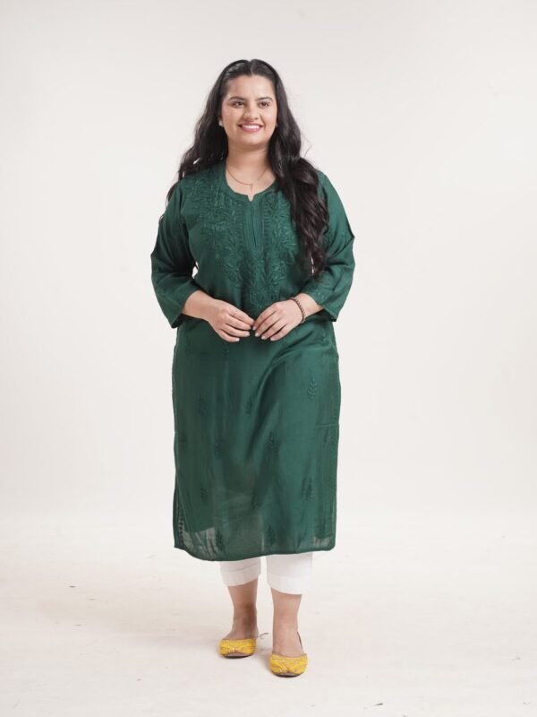 Handloom Floral Kurti — Olive Green