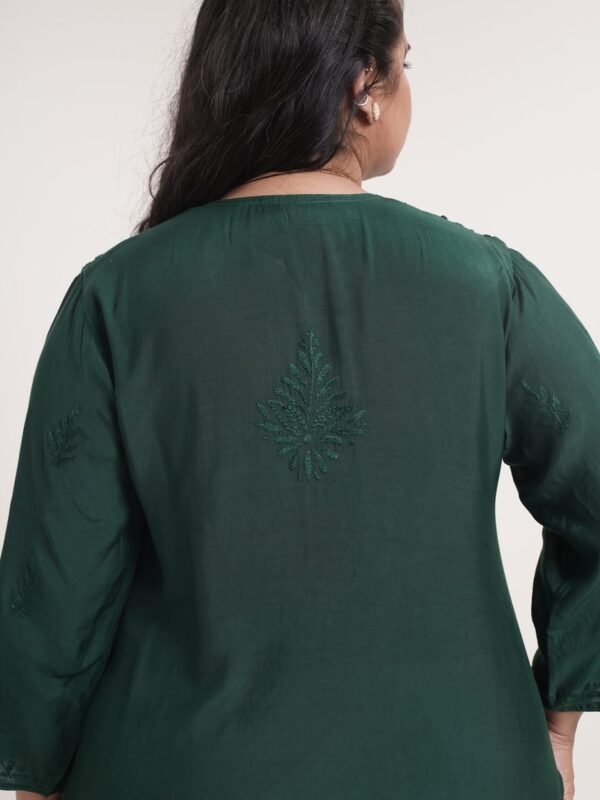 Handloom Floral Kurti — Olive Green image 4