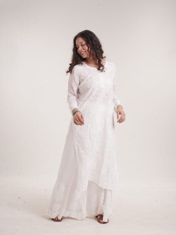 Viscose Resham Jaal Sharara Set — Ivory White