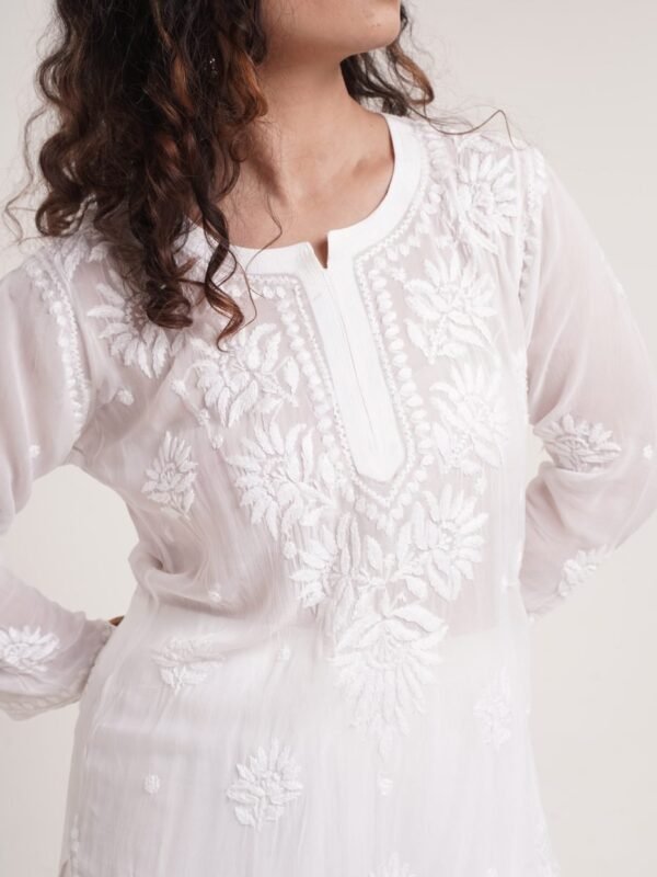 Viscose Short Kurti & Palazzo Set — Pearl White image 3