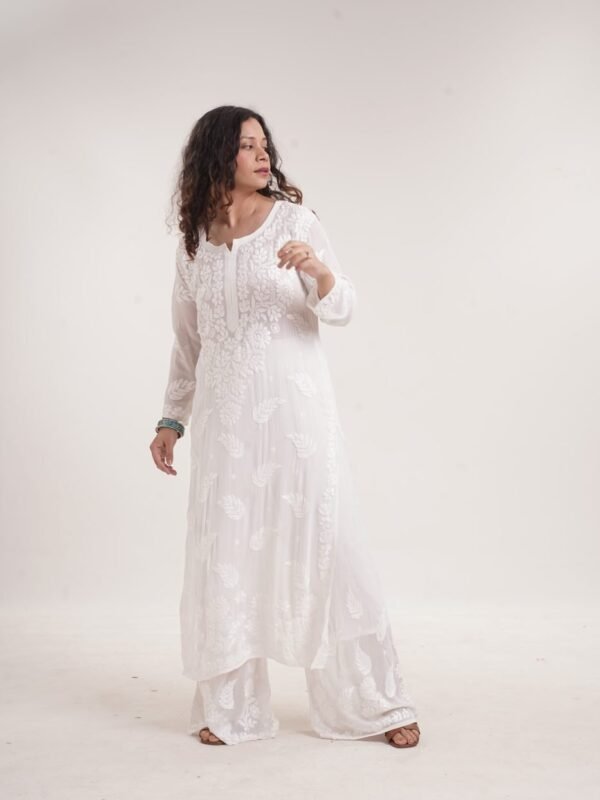 Viscose Parallel Kurti Set — Moonlit White