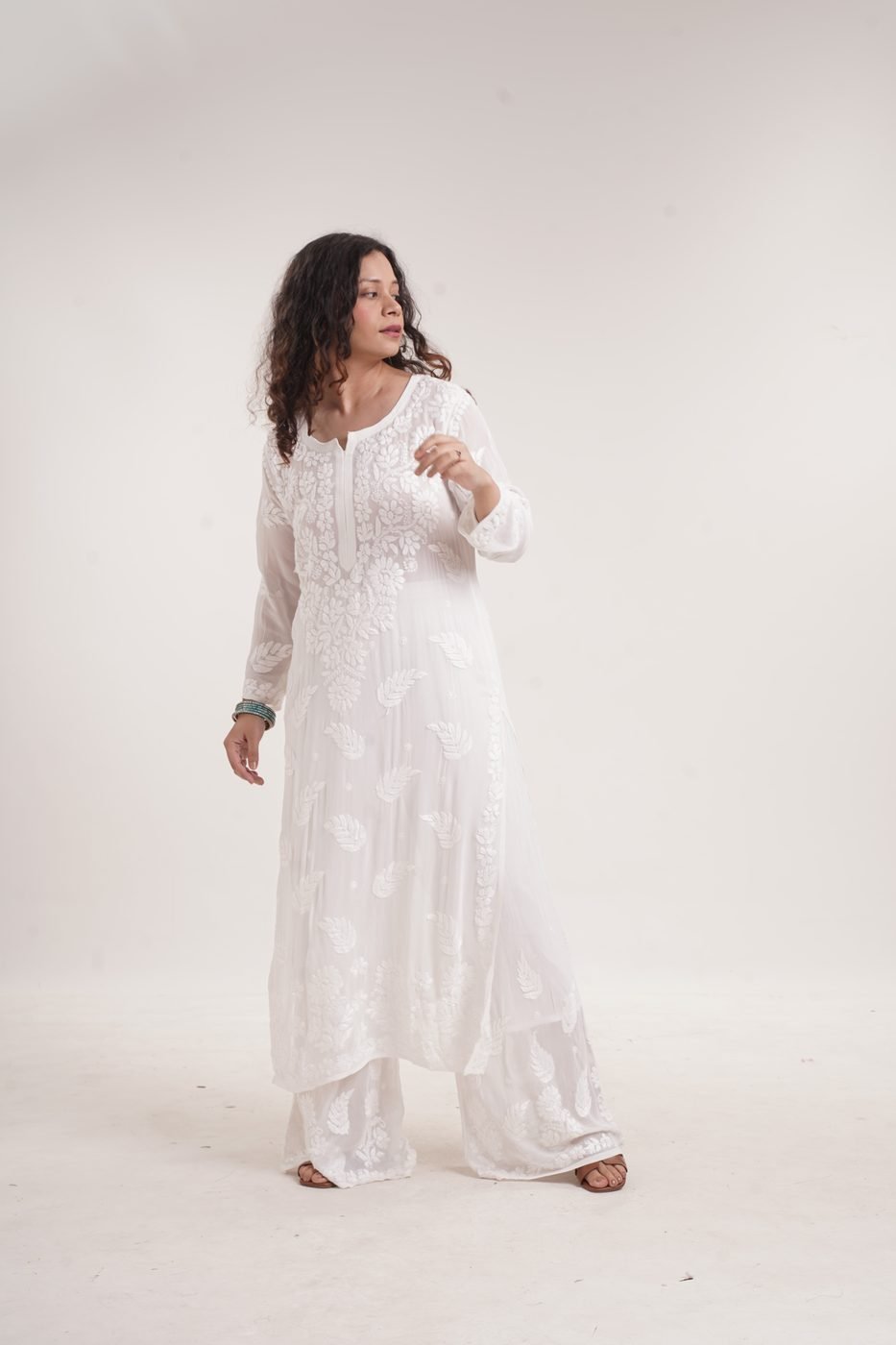 Viscose Parallel Kurti Set — Moonlit White