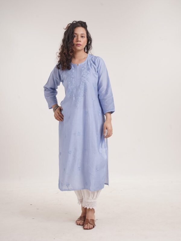 Chanderi Kurti — Cornflower Blue image 3