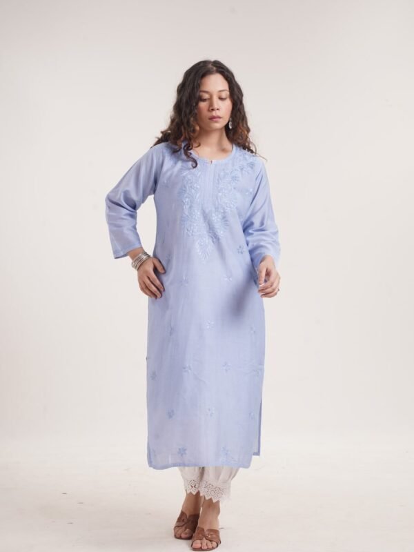 Chanderi Kurti — Cornflower Blue image 4